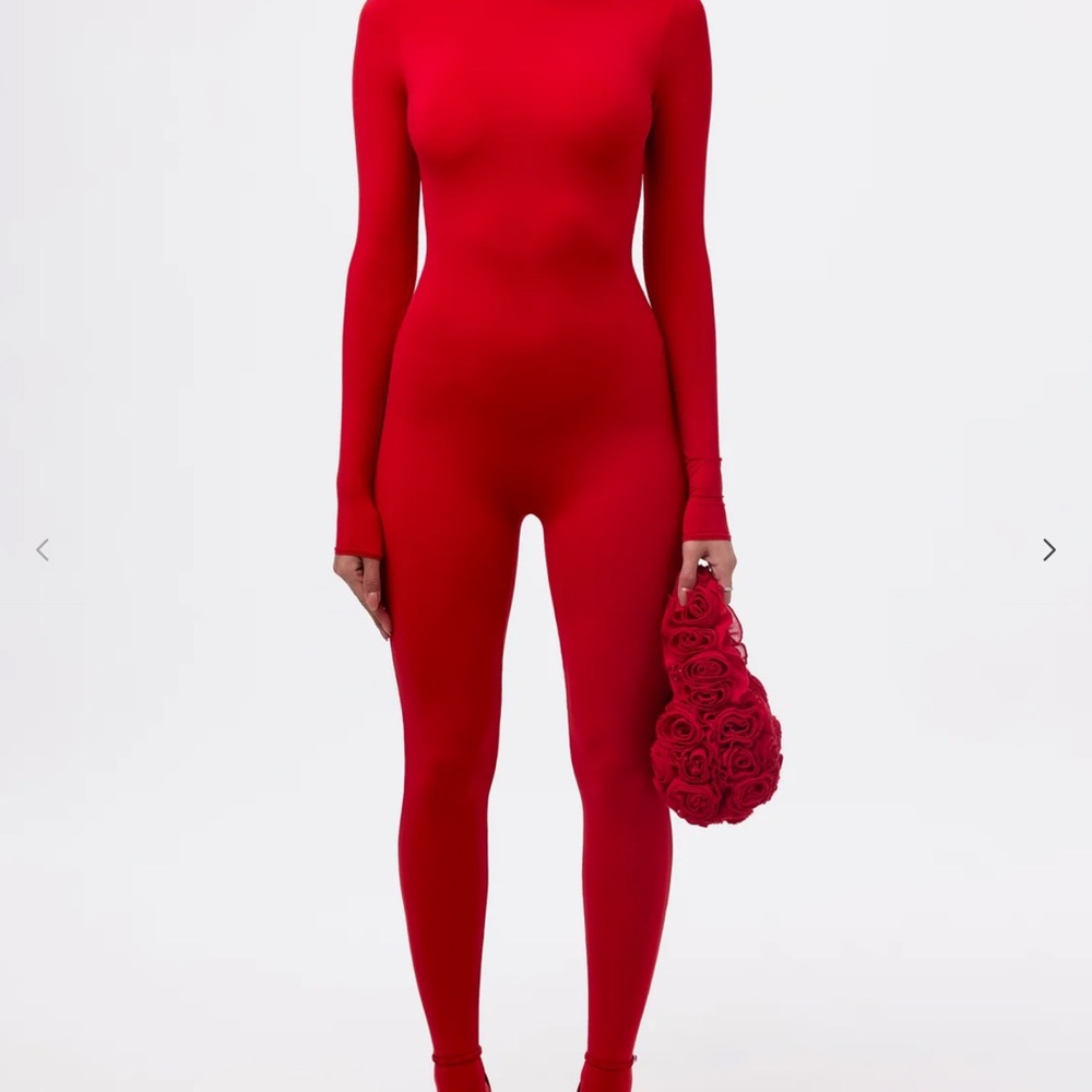 Bold Red Jumpsuit with Long Sleeves and High Neck